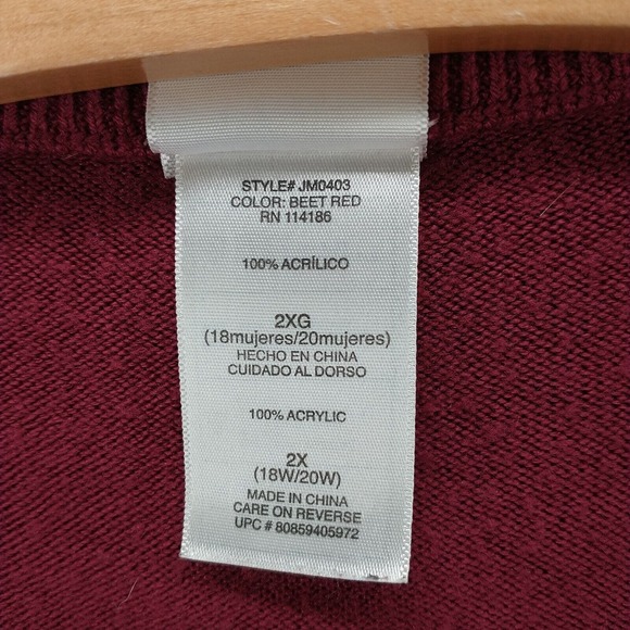 JMS Just My Size Women's Pullover Knit Sweater Beet Red Burgundy 2X Scoop Neck - Picture 9 of 12